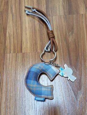 Labubu  Plaid Blue Letter C Keyring with Bunny Charm